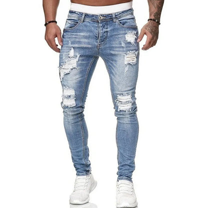 Trendy Vintage Wash Ripped Skinny Jeans for Men - Various Colors