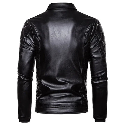 Men's Removable Suede Collar Slim Fit Warm Faux Leather Jacket