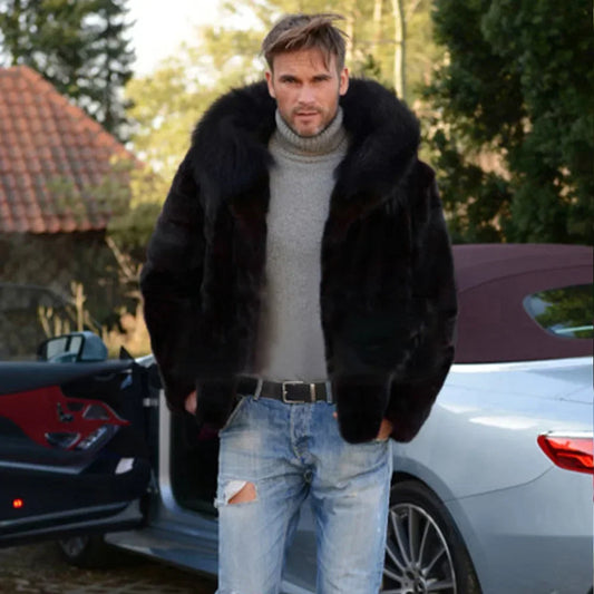 Men's Warm Hooded Faux Fur Jacket