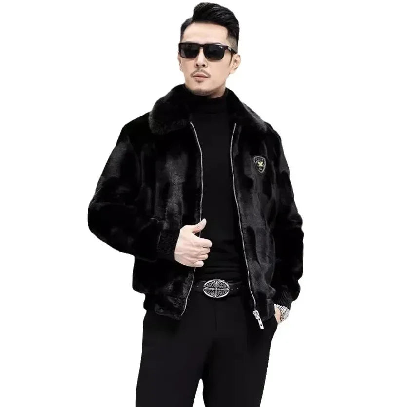 Men's High-Quality Faux Leather Jacket with Thick Warm Wool Liner