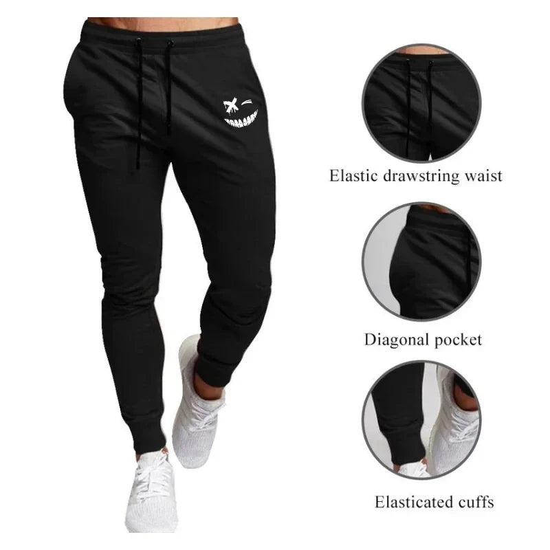 Smiley Face Graphic Men's Slim Fit Drawstring Joggers - Various Colors