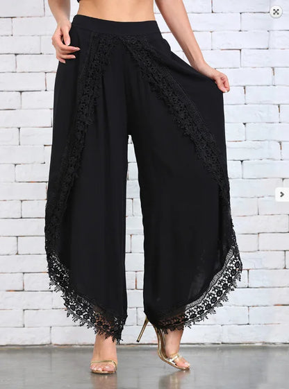 Women's Lace-Trimmed Baggy Harem  Pants - Various Colors