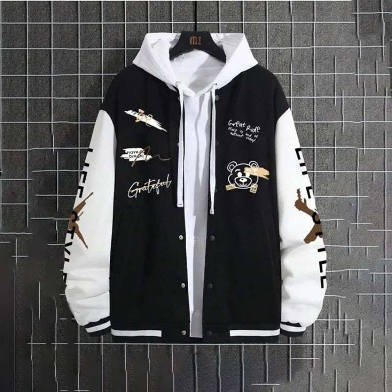 Men's Casual Hooded Baseball Jacket - Various Colors