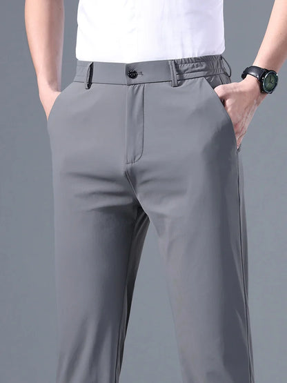 Men's Korean Classic Stretch Trousers with Elastic Waist - Slim Fit