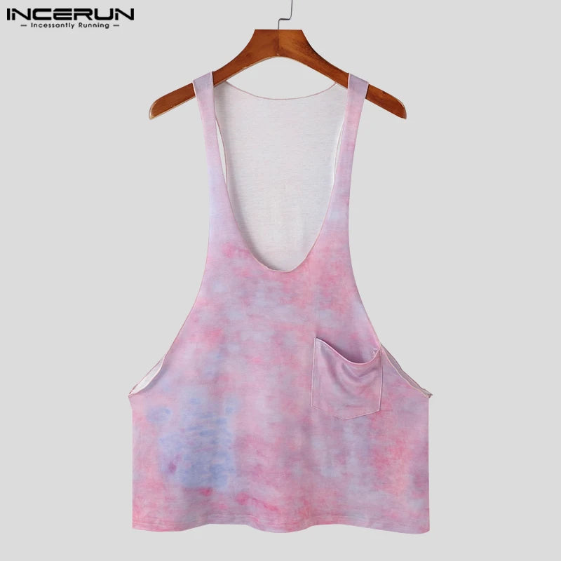 INCERUN Men's Tie Dye U-Neck Tank Top