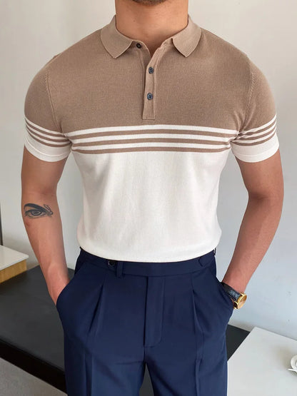 Men's Short Sleeve Polo Shirt with Turn-Down Collar