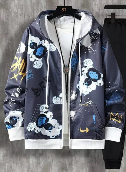 Men's Hooded Jacket with Graffiti Print