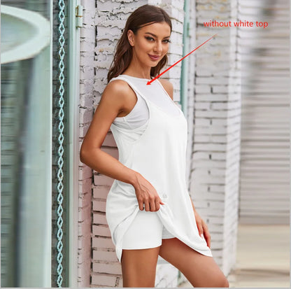 Womens Two Piece Matching Sleeveless  Mini Dress And Shorts