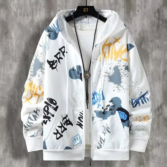 Men's Hooded Jacket with Graffiti Print