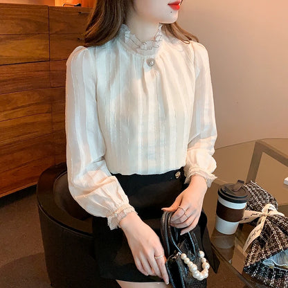 Elegant Women's Long Sleeve Chiffon Blouse Shirt