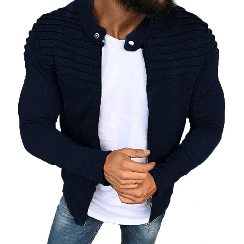 Men's Slim Fit Pleated Stripe Jacket with Zipper