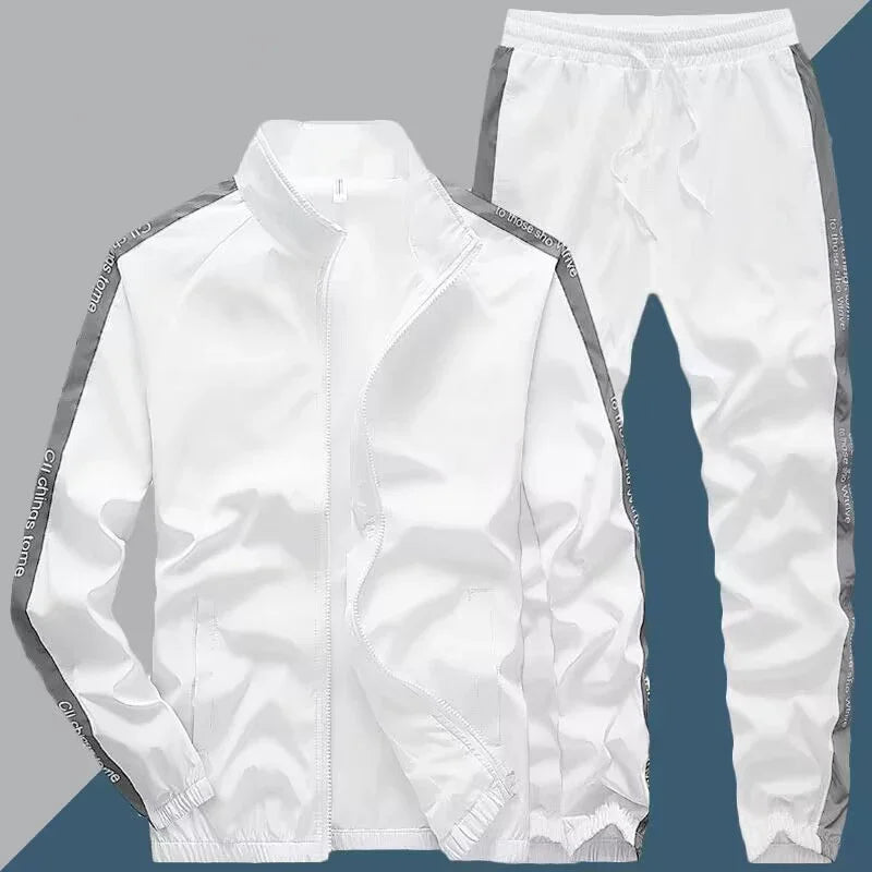 Men's Two-Piece Sportswear Set - Stand Collar Zipper Jacket and Drawstring Joggers