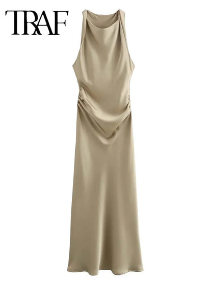 TRAF Women's Satin Sleeveless Midi Dress - Various Colors