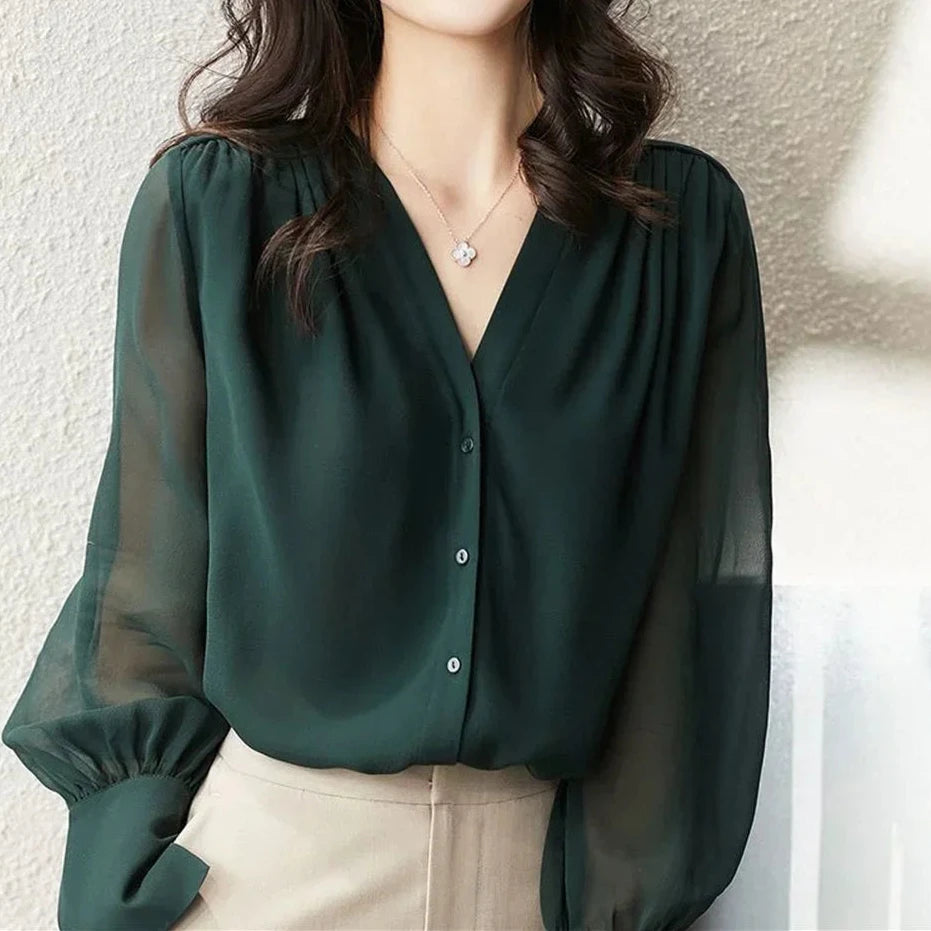 Chic Long Sleeve Ruffled Chiffon Blouse for Women  - Various Colors