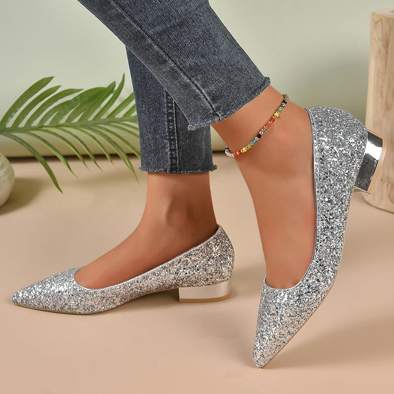 Women’s Shiny Silver Sequin Heels