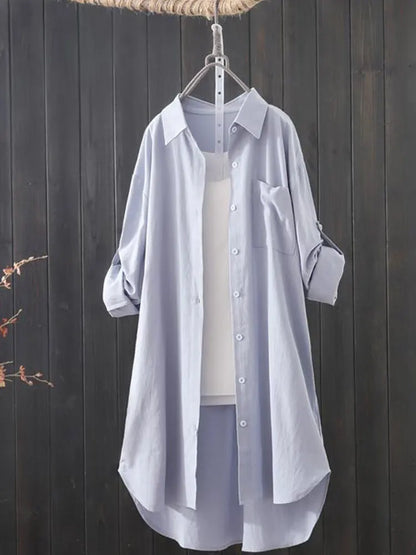 Women's Loose Midi Long Sleeve Shirt - Various Colors