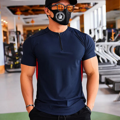 Men's Slim Fit Fitness T-Shirt with Stand Collar Design  - Various Colors