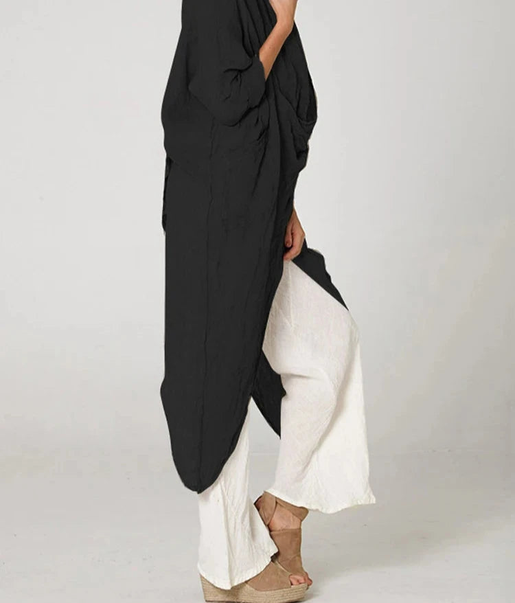 Casual Wear Blouse with Long Sleeves and Asymmetrical Cowl Neck Design