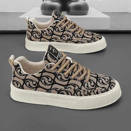 Men's Lace-Up Canvas Sneakers with Graffiti Print