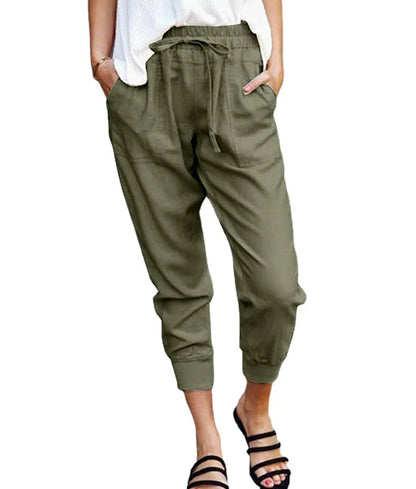 Cross-Border Women's High-Waist Slim-Fit Lace-Up Casual Pants- Various Colors