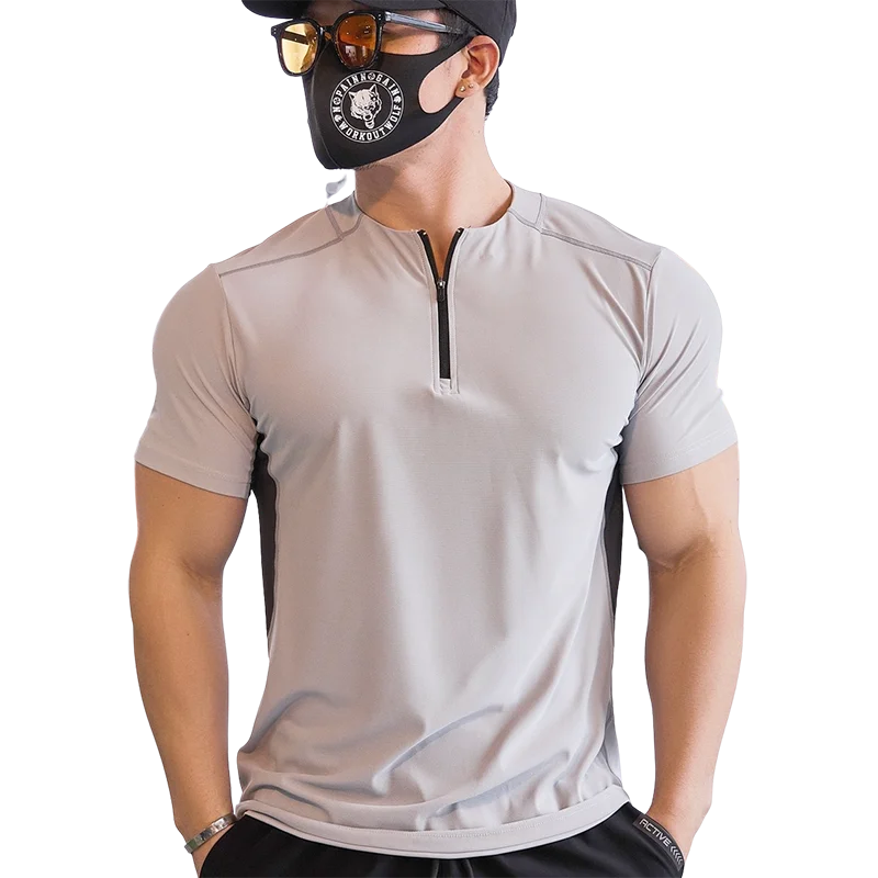 Men's Slim Fit Fitness T-Shirt with Stand Collar Design  - Various Colors