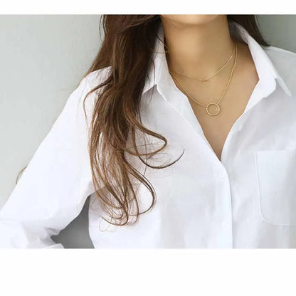 Casual Women's Long Sleeve White Cotton Shirt - Loose Fit Button-Up