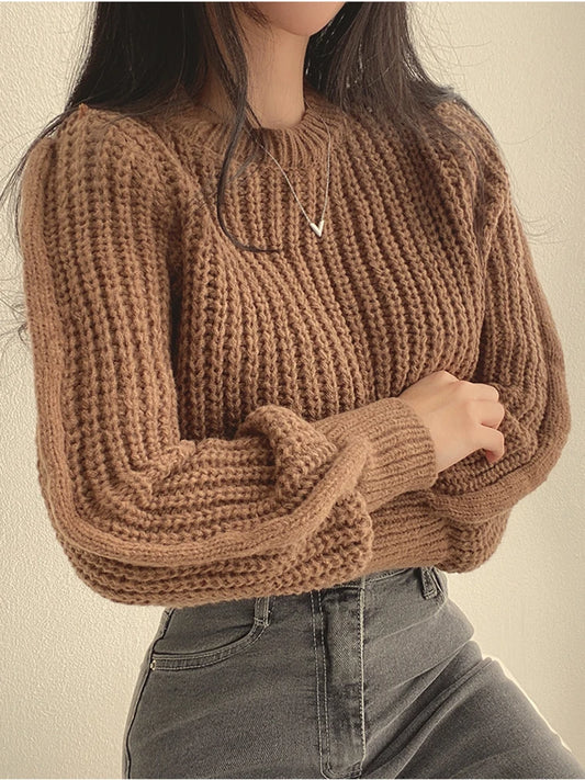 Cozy Loose-Fit Long Sleeve Women's Sweater - Korean Knitwear