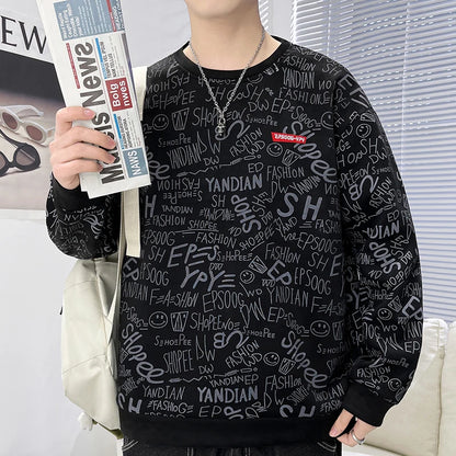 Men's Casual Harajuku-Style Graffiti Print Sweater