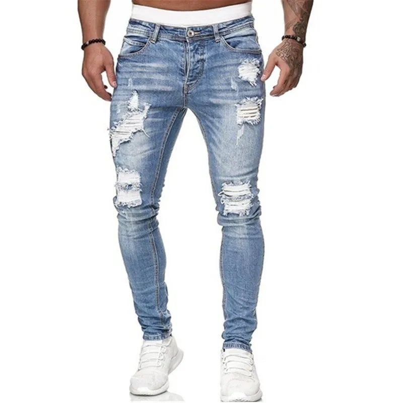 Men's Ripped Stretch Skinny Jeans - Various Colors