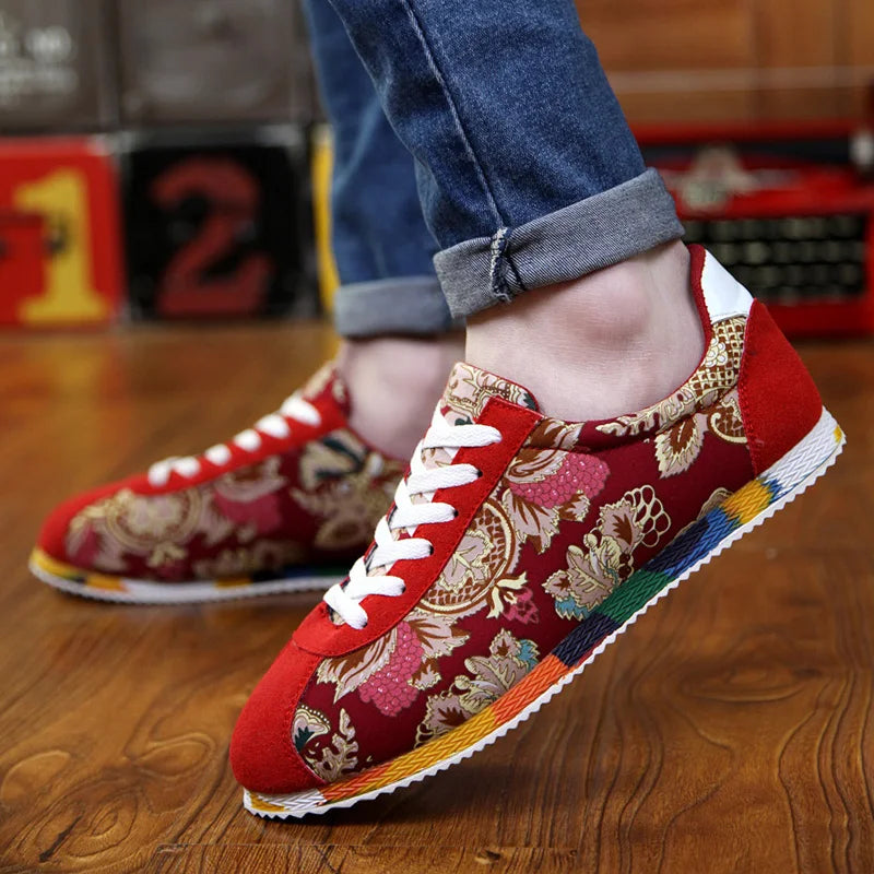 Red Suede Sneakers for Men with Graffiti Print- Various Colors