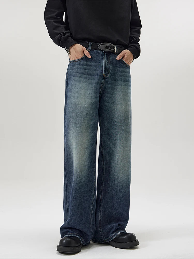 Men's Retro Washed Wide Leg Denim Jeans