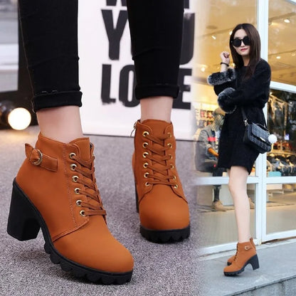 High-Quality Lace-Up Women's Heeled Boots- Various Colors