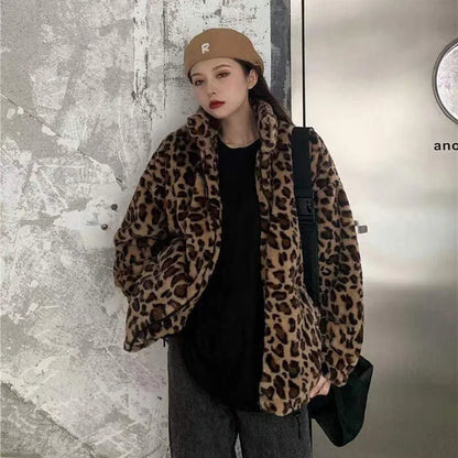 Women's Leopard Print Faux Fur Parka Coat