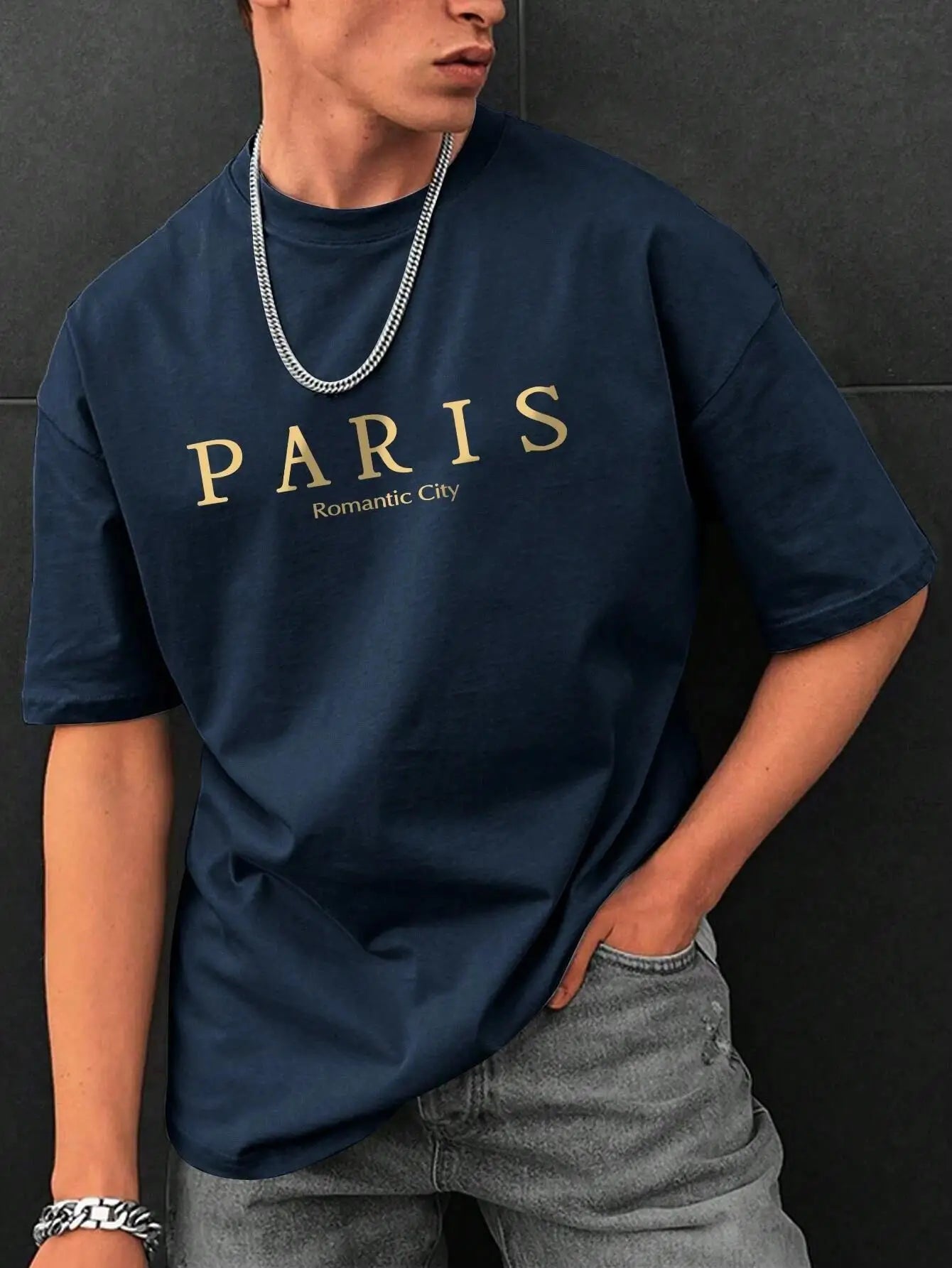 "Paris" Graphic Print Loose Fit T-Shirt For Men