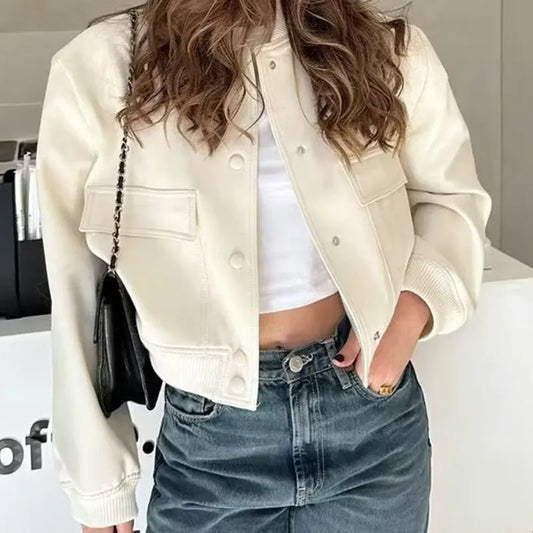 Women's Cropped Jacket - In Beige