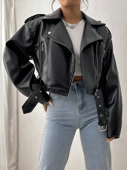 Womens Faux Leather Casual Fit Jacket