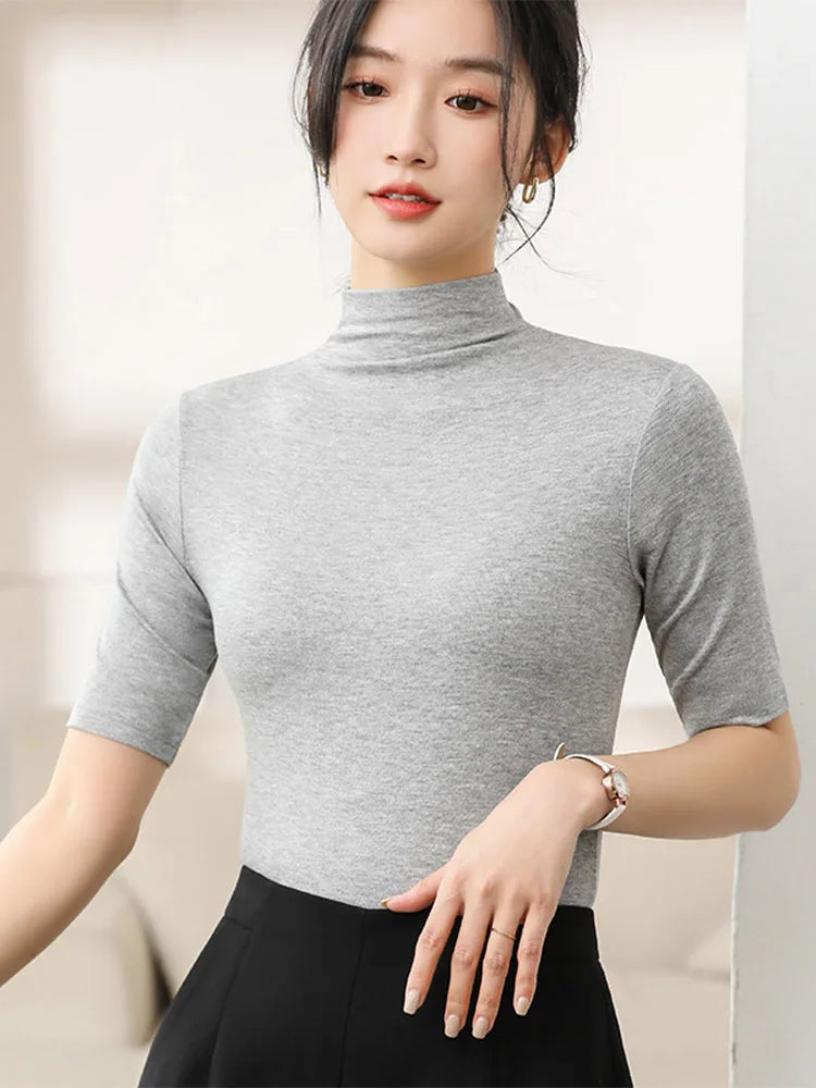 Slim-Fit Women's Cotton Turtleneck - Short Sleeve