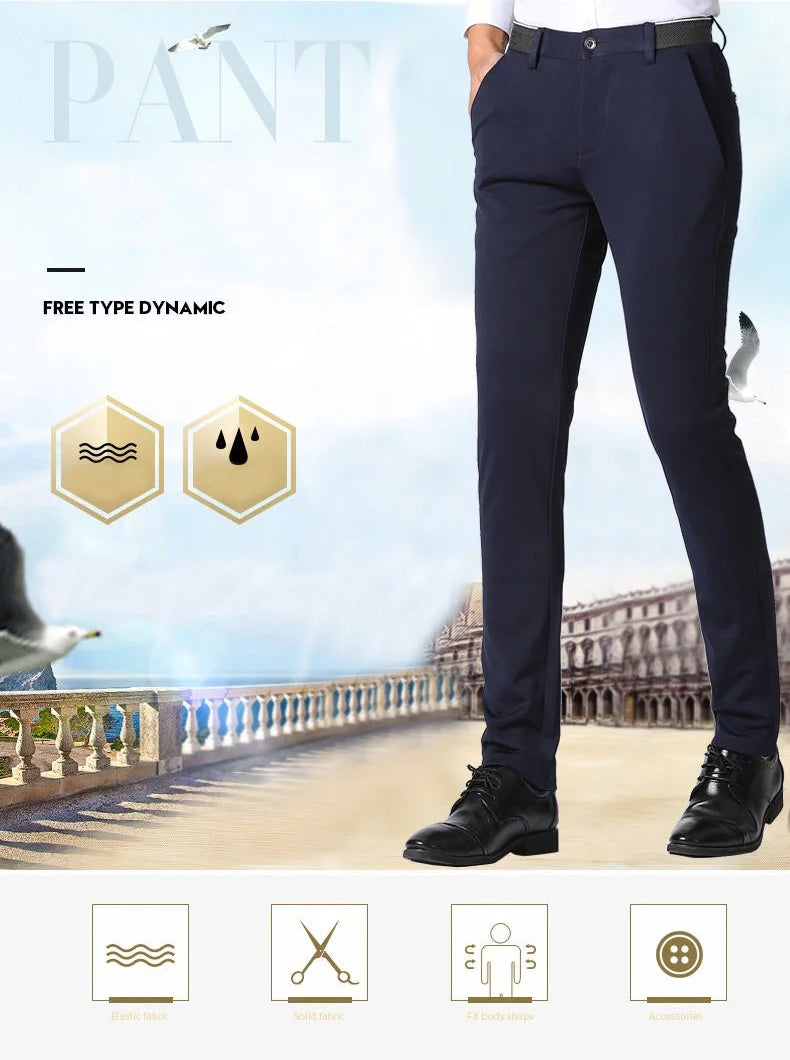 Men's Elastic Straight-Leg Casual Suit Trousers