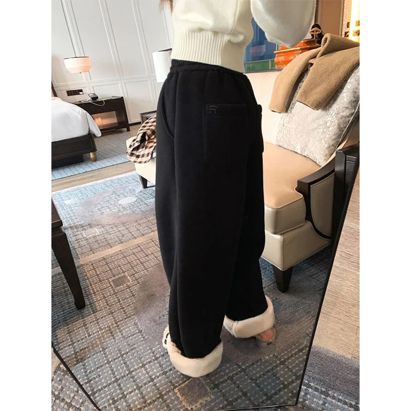 Oversized Women's Streetwear Drawstring Sweatpants - Thick Wide Leg Design