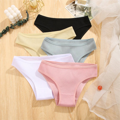 5-Pack Women's Cotton Breathable Low-Waist Waffle Briefs - Comfortable Stretch