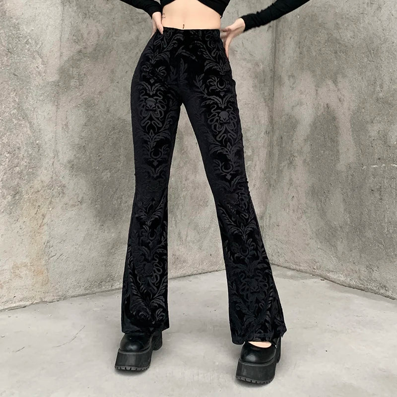 Gothic Black Lace Mesh Flared Trousers – Aesthetic Sheer Long Pants - Various Designs