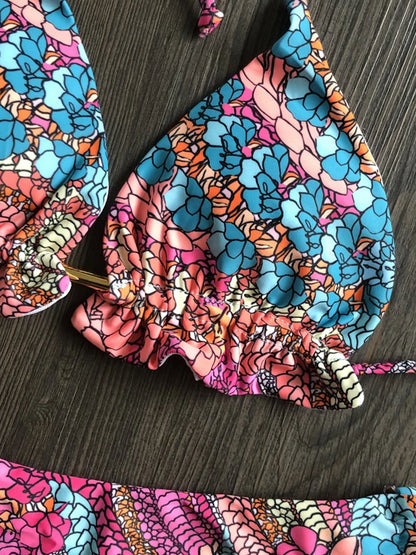 Floral Print Push-Up String Bikini Set for Women