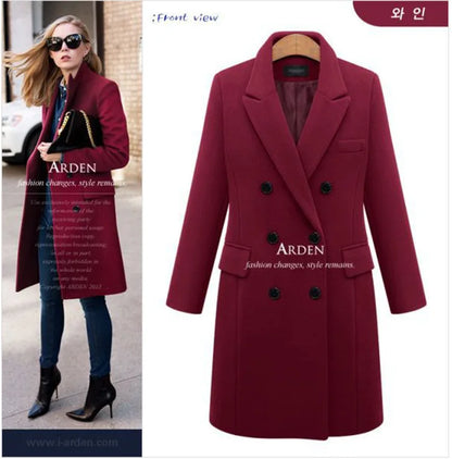 Women's Woollen Long Coat - Various Colors