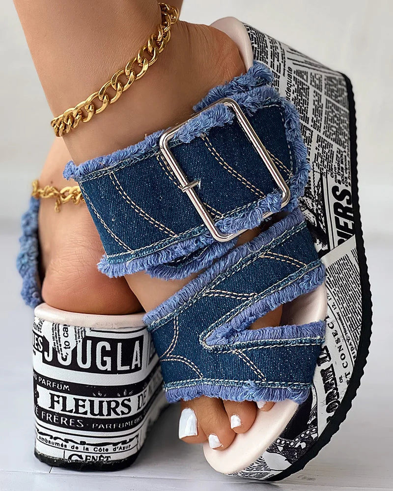 Women's Casual Fashion Denim Wedge Sandals