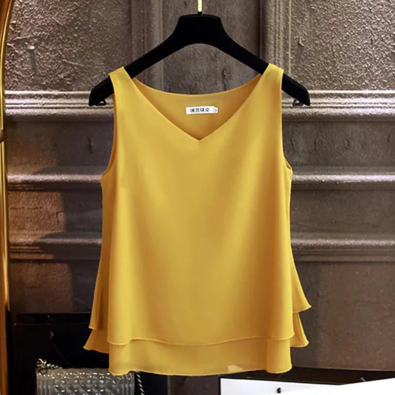 Sleeveless Chiffon V-Neck Blouse for Women - Various Colors