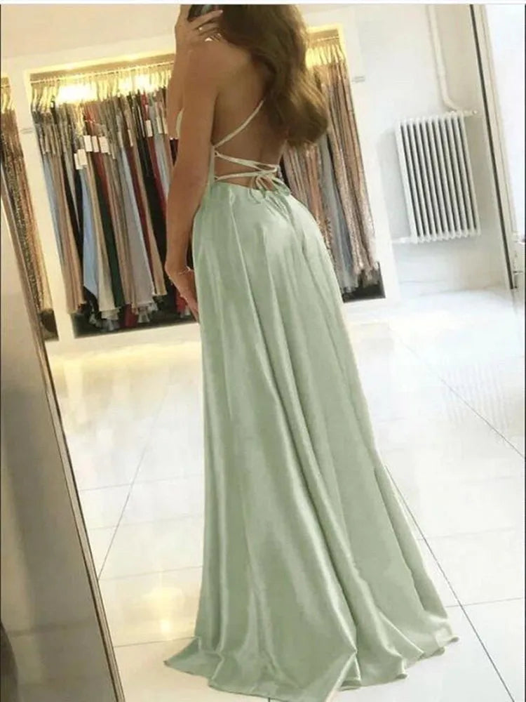 Adjustable Strap Satin Maxi Dress for Women with Side Slit - Various Colors