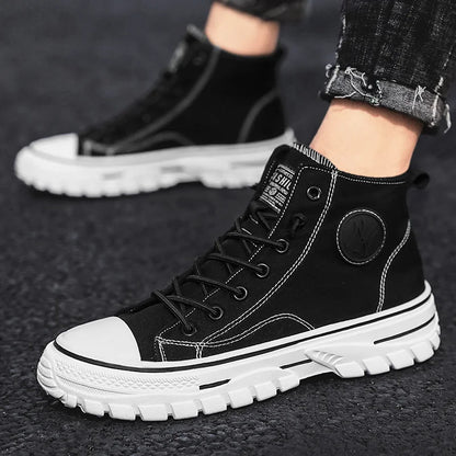 Men's Breathable Canvas High-Top Lace-Up Sneakers