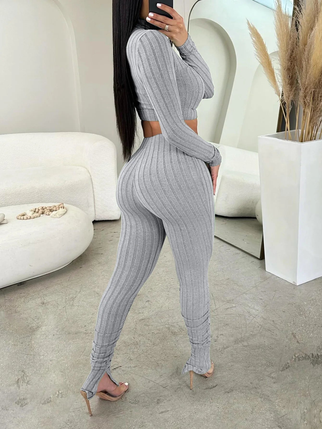 Long Sleeve Turtleneck Cut-Out Crop Top & Pants Set