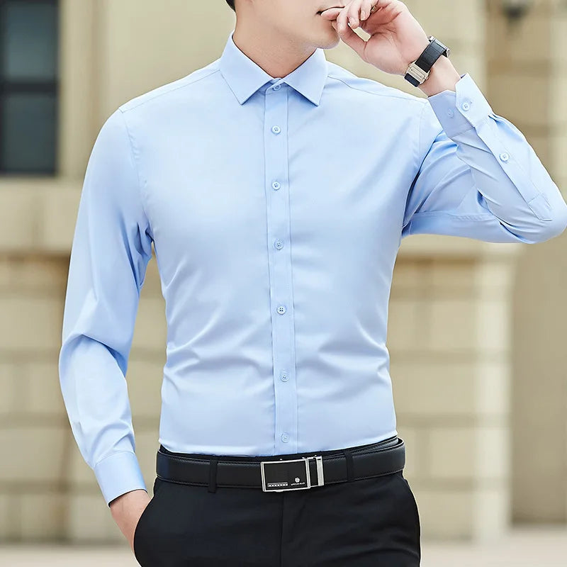 Men's Slim Fit Long Sleeve Formal Cotton Shirt