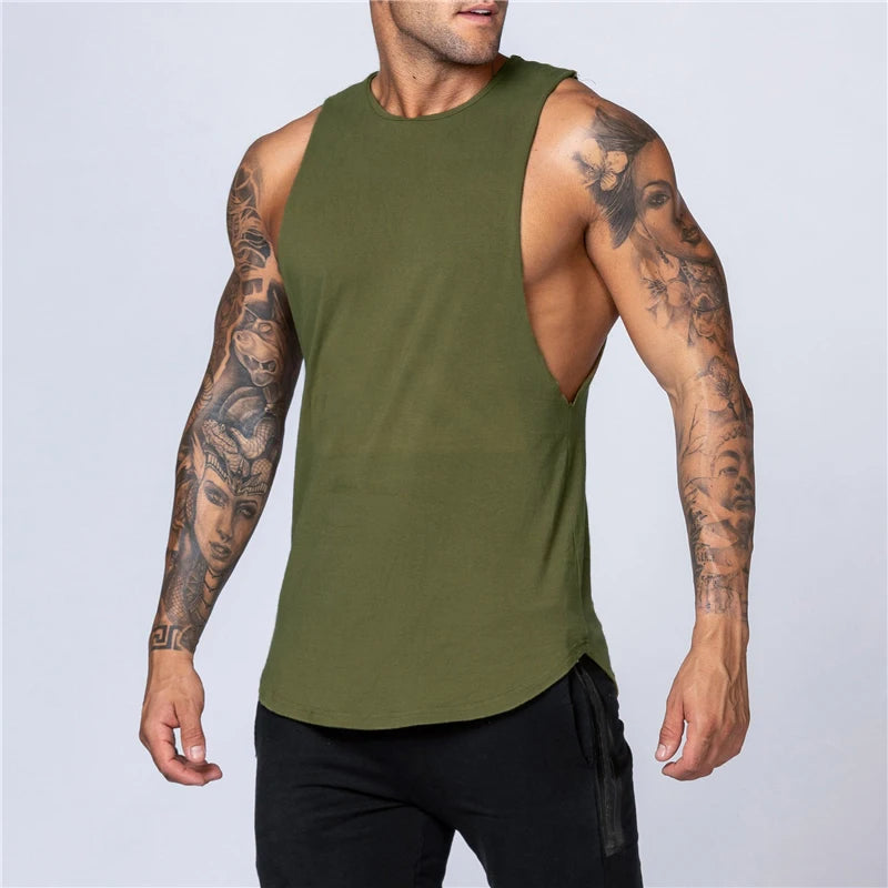 Men's Cotton Sleeveless Gym Tank Top - Various Colors